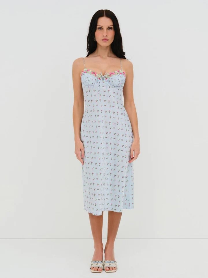 Aurelia Midi Slip Dress — Blue | For Love & Lemons Blue Slip Dress, Vintage Handkerchief, Midi Slip Dress, Vintage Handkerchiefs, Fancy Dinner, Little White Dresses, For Love And Lemons, Summer Of Love, Dress Blue