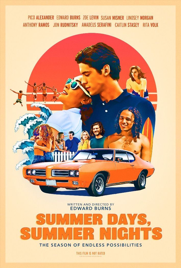 the movie poster for summer nights, starring actors from two different films and an orange car