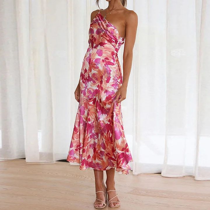 Women's Fashion Sexy Print Slant Neck Strapless Strap Casual Midi Dress Casual Midi Dress, Shoulder Ruffle Dress, Midi Dress Casual, Affordable Clothes, Types Of Dresses, Floral Style, Boho Floral, Ruffle Dress, Boho Dress