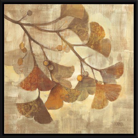 a painting of leaves on a branch with the word love written below it in gold, brown and white