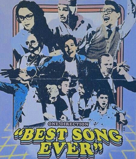 the poster for best song ever is shown in front of an image of several people