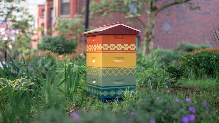 a beehive sitting in the middle of some grass