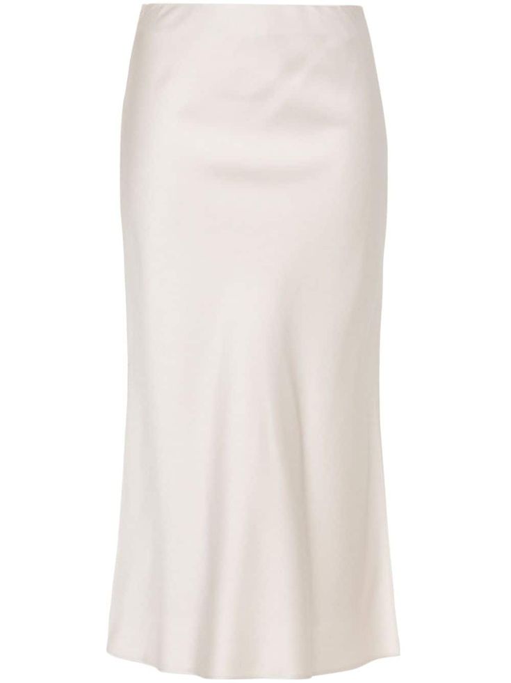 beige satin finish high-waisted elasticated waistband side slits flared hem mid-length full lining Cream Skirt, Yoko London, Satin Midi Skirt, City Dress, Airport Fashion, Long Skirts, Summer Beach Wear, Ballet Flat Shoes, Lady Dior