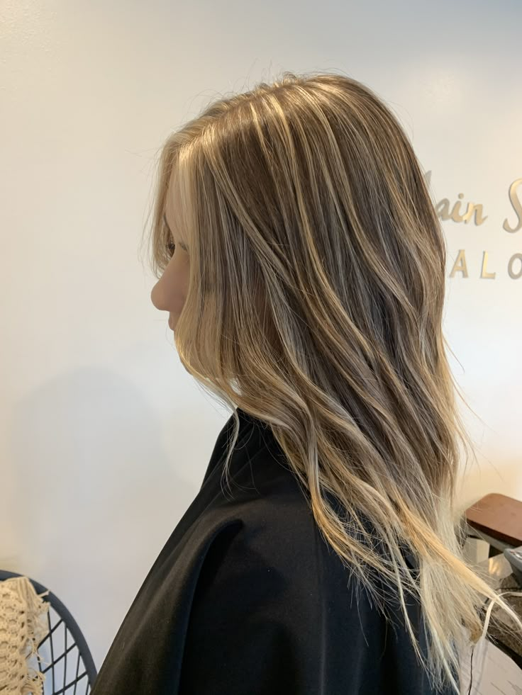 T Foil Highlights, Traditional Foil Highlights, Full Foil On Brown Hair, Full Foil Highlights Blonde Low Lights, Partial Foil Highlights Brunette To Blonde, Half Head Of Foils Brunette, Foil Work Hair, Partial Highlights Dark Blonde, Full Head Of Blonde Foils On Brown Hair