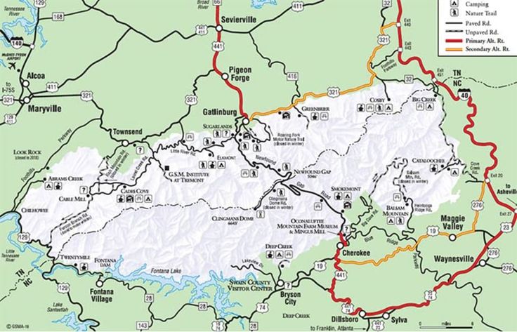 a map of the state with roads and major parks in it, including mountains, lakes, and rivers