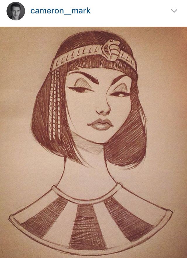 a drawing of an egyptian woman wearing a headdress, with the words canon mark written on it