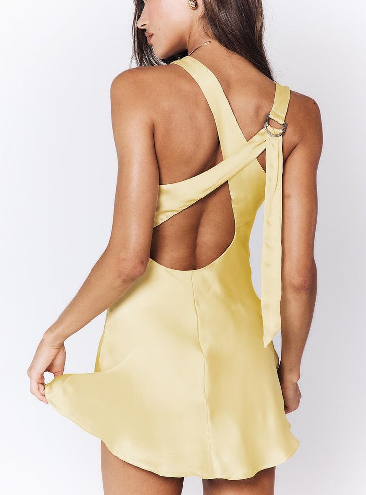 Shop Sama Mini Dress Yellow at Princess Polly. Buy now, pay later with Afterpay. Enjoy free shipping & returns. T&C's apply. Pastel Yellow Homecoming Dresses, Yellow Homecoming Dresses, Womens Yellow Dress, Yellow Mini Dress, Asymmetrical Hem Dress, Yellow Silk, Dress Flowy, Polly Dress, Mini Dress Fashion