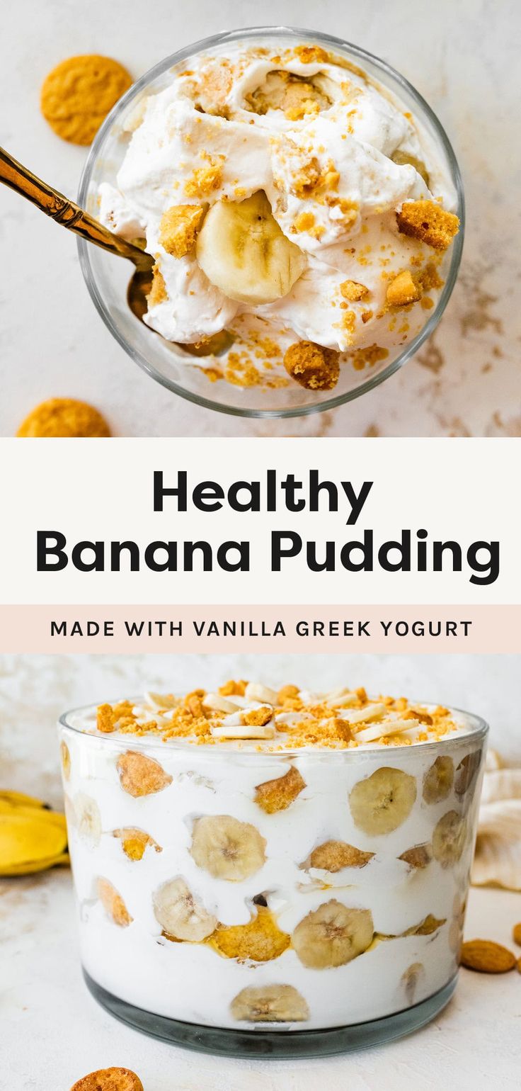 healthy banana pudding made with vanilla greek yogurt