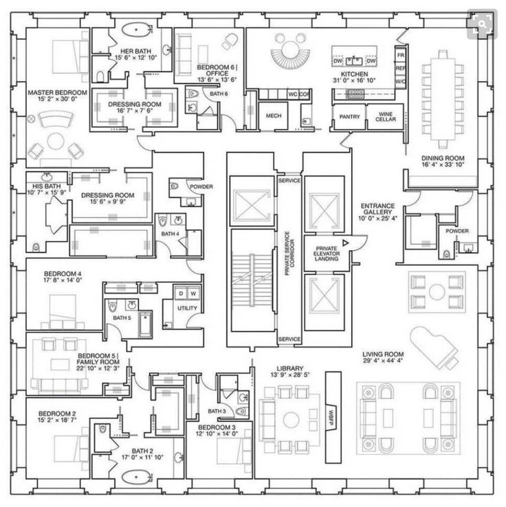 the floor plan for an apartment with two levels and three bedroom, one living area