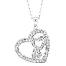 Triple Heart Diamond Pendant Necklace in 14k White Gold (0.58 ctw) Luxury White Heart Pendant Jewelry, Diamond White Diamond Heart Pendant Necklace, Diamond White Jewelry With Diamond Accents Heart Pendant, Heart-shaped Pendant Necklace With Diamond Accents Gift, Luxury Diamond-cut Heart Pendant Necklace, Dancing Diamond, Classy Necklace, Diamond Heart Pendant Necklace, Diamond Tennis Necklace