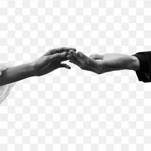 two hands reaching out towards each other in black and white, hd png clipart