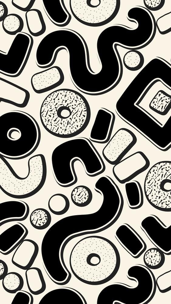 an abstract black and white pattern with donuts in the shape of numbers on it