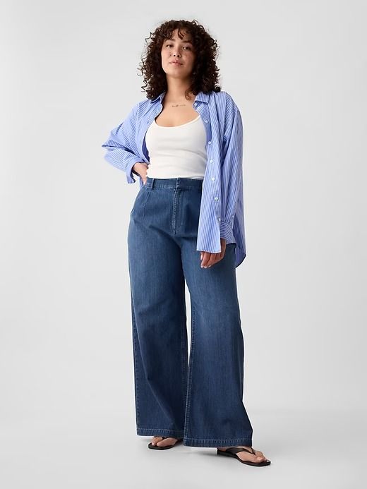 365 High Rise Denim Trousers | Gap Wide-leg Jeans For Work In Medium Wash, Relaxed Fit Medium Wash Wide Leg Pants For Work, Gap Bottoms With Five Pockets For Fall, Relaxed Fit High Rise Tencel Jeans, High Rise Relaxed Fit Tencel Jeans, Medium Wash Wide Leg Work Pants With Pockets, Medium Wash Wide Leg Pants With Pockets For Work, Gap High Rise Pants For Fall, Gap High Waist Jeans For Fall