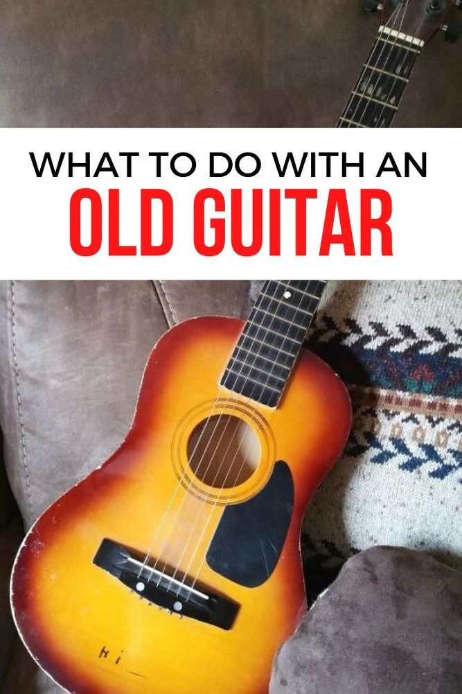 an old guitar sitting on top of a couch with the words what to do with an old guitar