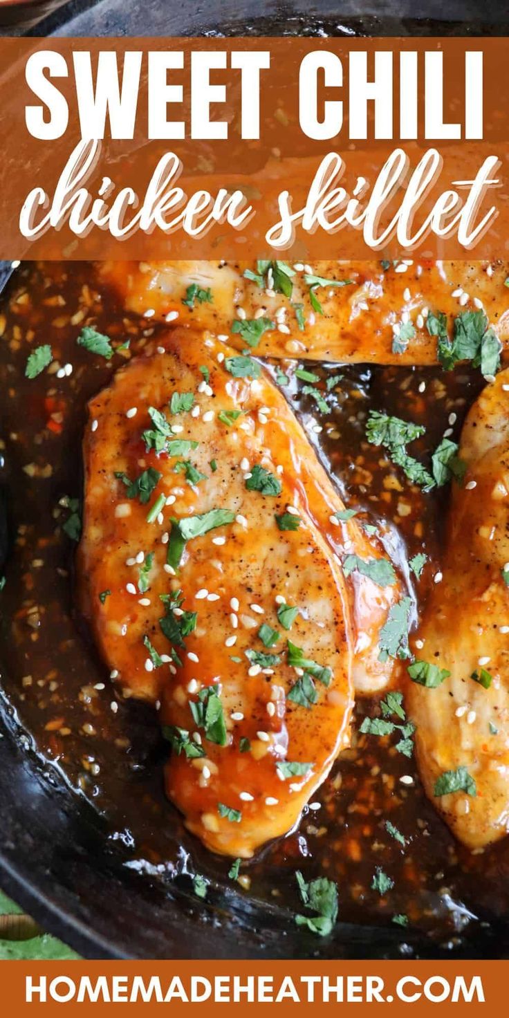 sweet chili chicken skillet in a cast iron skillet