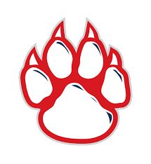 an image of a red and white paw print on a sticker or decal