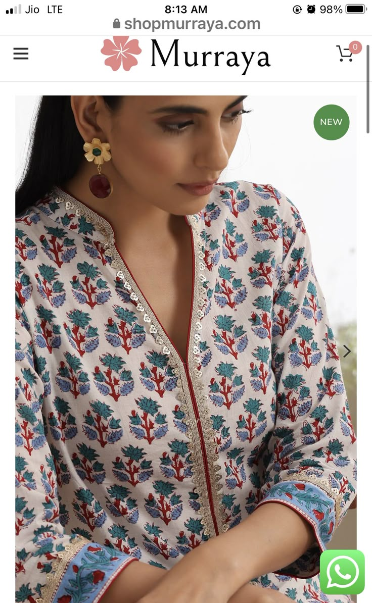 Printed Kurta With Embroidery, Jaipuri Dress Design, Jaipur Kurti Design, Cotton Block Print Suit Designs, Cotton Printed Kurtis Design Summer, Collar Suits Women Indian, Kotan Kurti Petan, Jaipuri Kurti Designs Latest, Ban Collar Kurti Designs