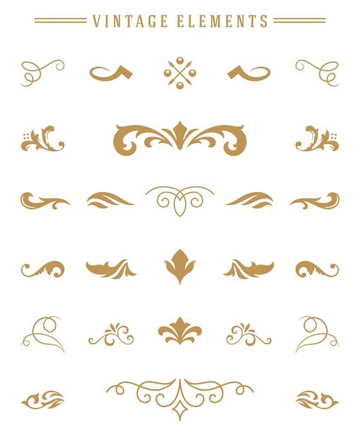 an ornate set of vintage elements in gold on a white background stock photo - budget conscious