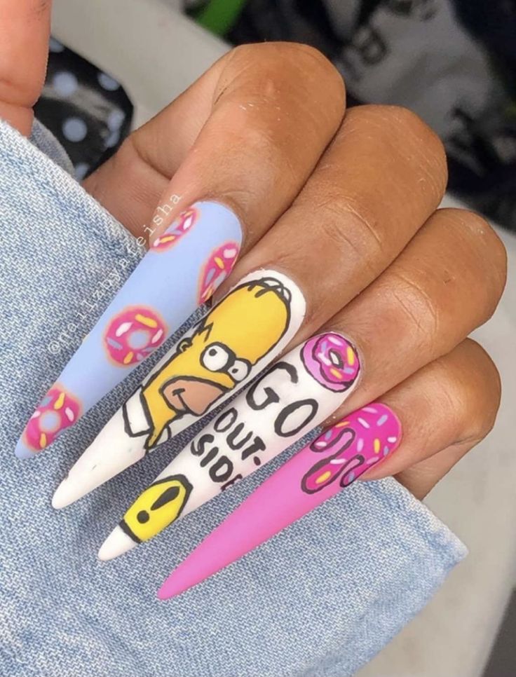 Crazy Nails, Jessica Rabbit, Acrylic Nail Art, Lisa Simpson, The Simpsons, Go Outside, Stylish Nails, Girly Things, Donuts