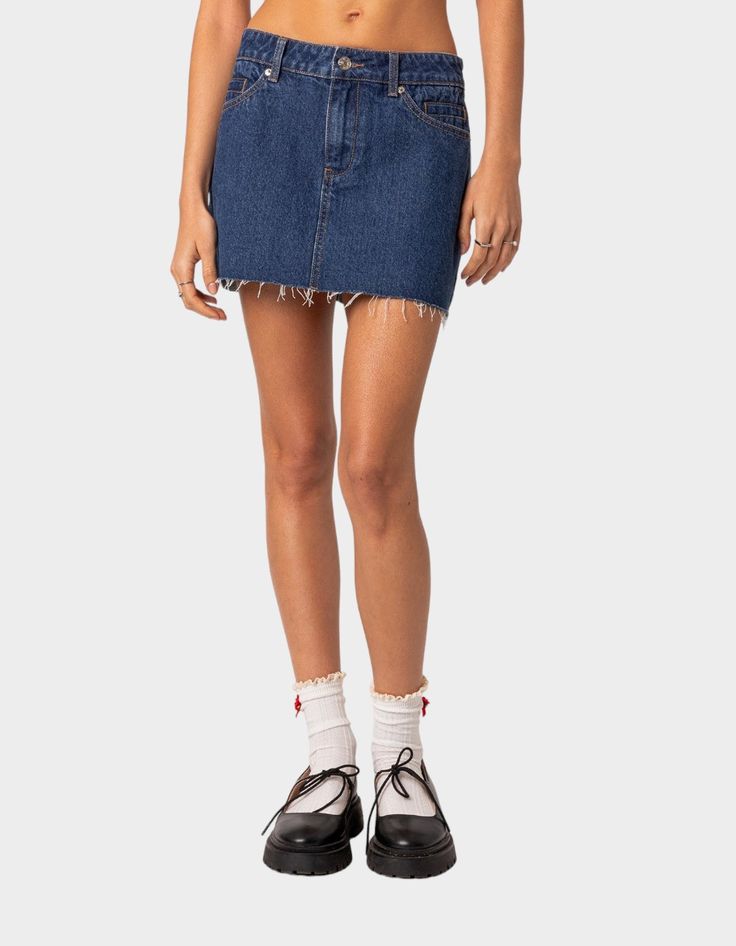 This Denim Mini Skirt Is The Ultimate Go-To Piece For All Your Spring/summer Plans. This Classic Staple Will Go With Everything In Your Closet, So You'll Never Be Left Wondering What To Wear. Mini Skirt. Denim Fabric. 100% Cotton. Model Wears Size S. Model Height Is 5'7. Item Care: Machine Wash At Maximum Of 30ºc, Do Not Bleach, Tumble Dry Low, Iron At A Maximum Of 110ºc, Do Not Dry Clean. | Edikted Jessie Denim Mini Skirt Summer Denim Skirt In Dark Wash, Dark Wash Denim Summer Skirt, Trendy Dark Wash Denim Skirt For Summer, Summer Dark Wash Relaxed Fit Skirt, Dark Wash Relaxed Fit Skirt For Summer, Summer Dark Wash Skirt With Relaxed Fit, Summer Relaxed Fit Dark Wash Denim Skirt, Summer Dark Wash Relaxed Fit Denim Skirt, Summer Medium Wash Denim Skirt