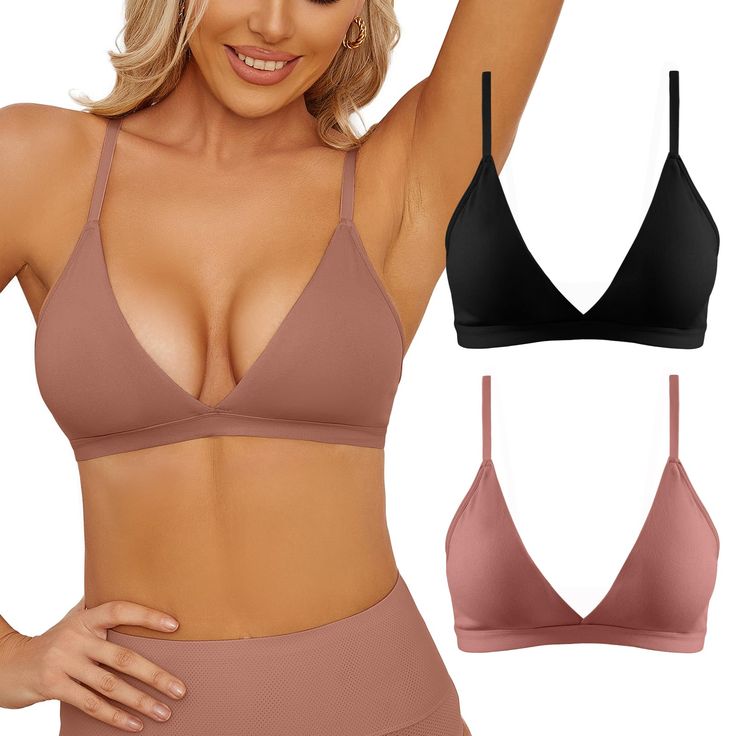 PRICES MAY VARY. Fabric: Our Women's daily bra are made from Nylon and Spandex fabrics for the ultimate skin-friendliness and comfort for you. Size: Multiple sizes for you to choose, please check the size chart carefully before your purchase to ensure that you take the most appropriate size. Size S-M-L. Product Design: Adjustable Shoulder Straps, Triangle Cups, Encased Elastic Underbust Seam. Simple classic bra for all body types. Applicable occasions: Going out, exercising, at home, suitable fo Exercising At Home, Lounge Lingerie, Triangle Bralette, Everyday Bra, Wireless Bra, All Body Types, Bra Lingerie, Deep V, Spandex Fabric