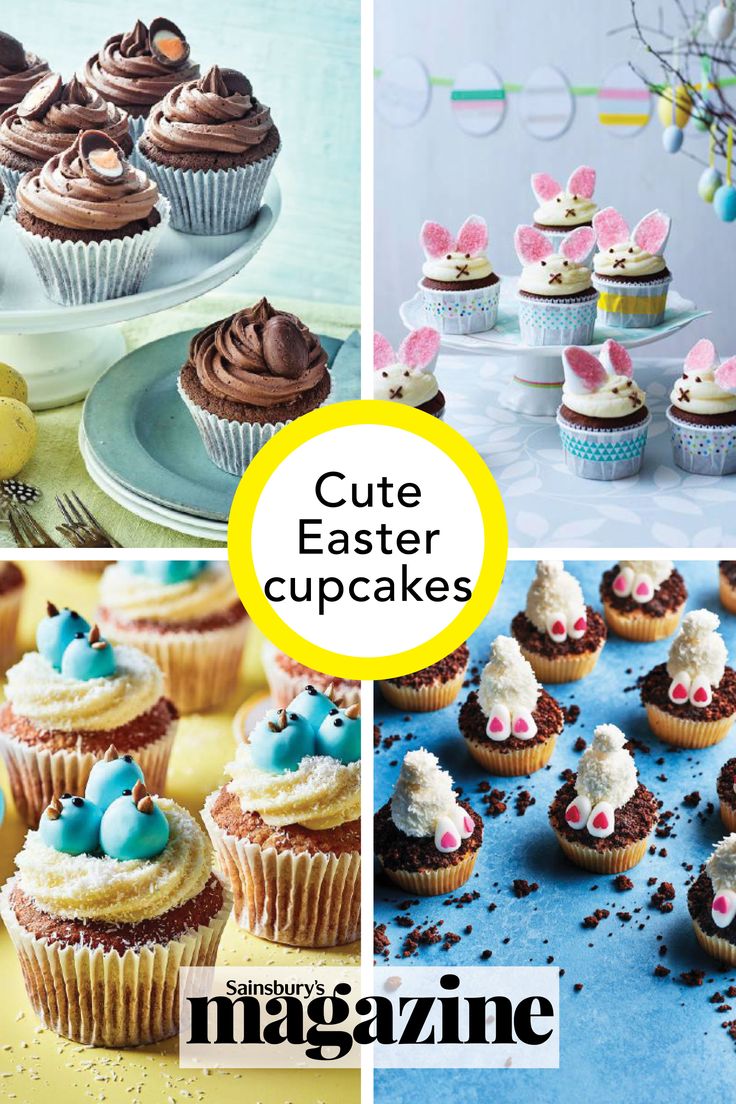 easter cupcakes with chocolate frosting and bunny ears on them are featured in the magazine