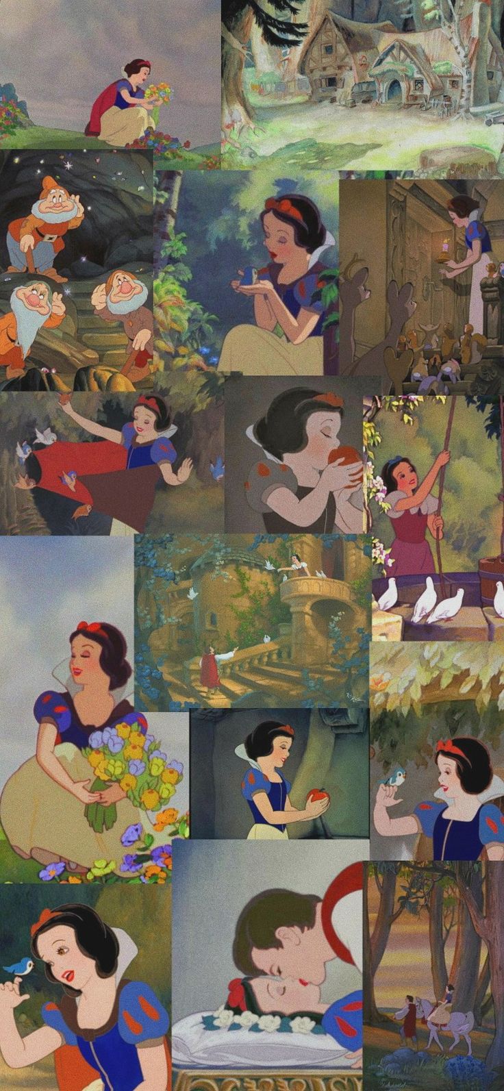 many different images of snow white and the seven dwarfs from disney's animated movies