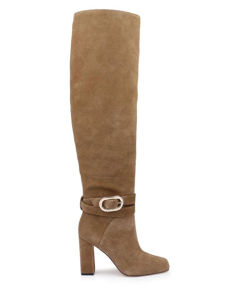 Give autumn an ultimatum. An effortlessly chic profile of 100% leather, leveled-up with a gold-buckle ankle strap—Samantha is the high-shaft boot worn by women who know what they want. - Heel Height: 95mm - 100% Suede Leather - High Shaft - Gold Buckle Ankle Strap Tan Suede, Women's Wardrobe, Modern Woman, Suede Leather, Ankle Strap, Heel Height, Buckle, Boots, Heels