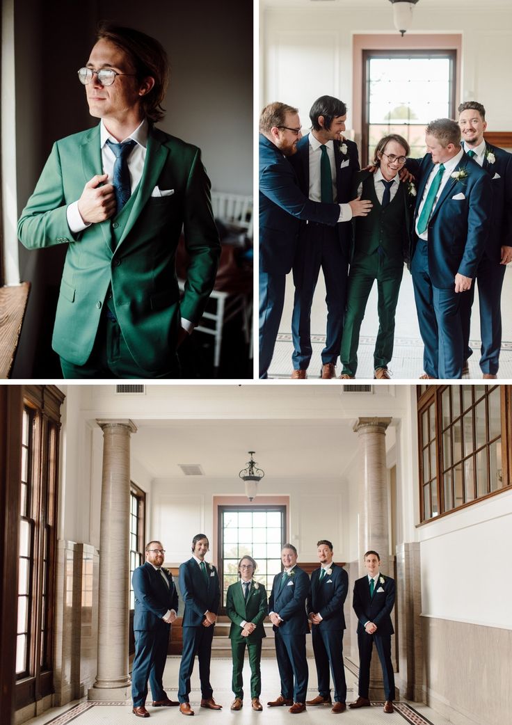 men in suits and ties are posing for pictures