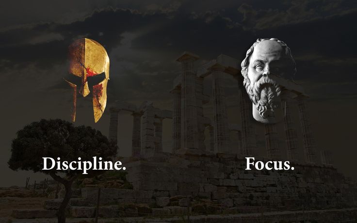 an image of two faces with the words discipline, focus, and spartan on them