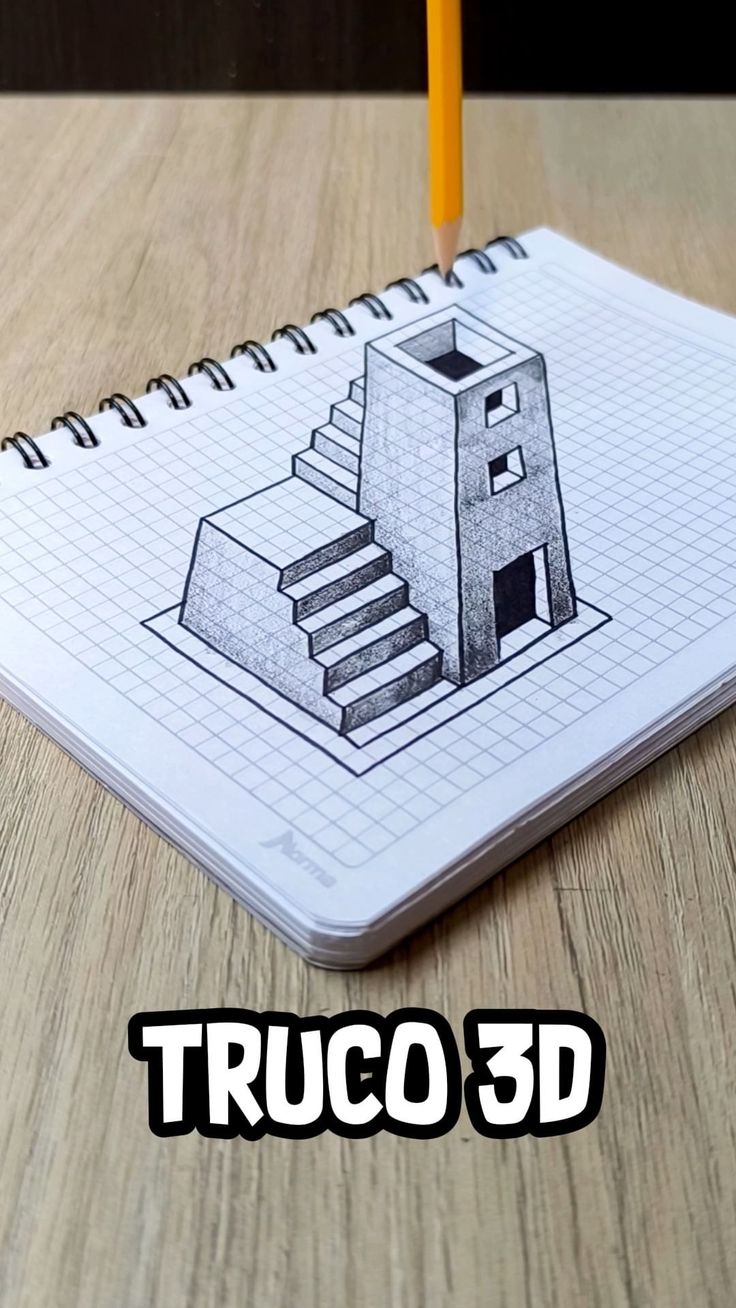 a notebook with a pencil on top of it next to an image of a staircase