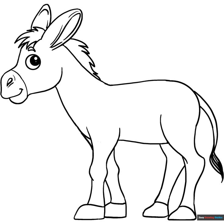 Free Donkey Coloring Page for Kids Donkey Drawing Easy, Donkey Coloring Page, Printable Animal Coloring Pages, Donkey Images, Donkey Drawing, Animal Coloring Pages For Kids, Squirrel Coloring Page, Easy Drawing Guides, Elephant Coloring Page