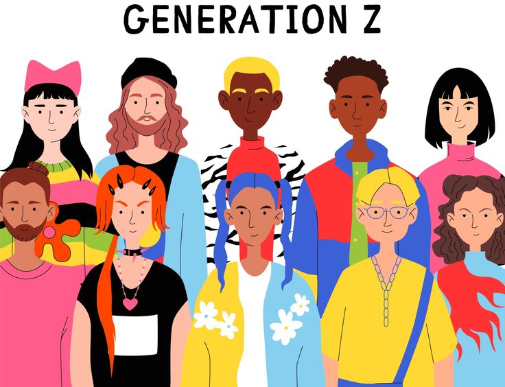 a group of people standing next to each other with the words generation z in front of them