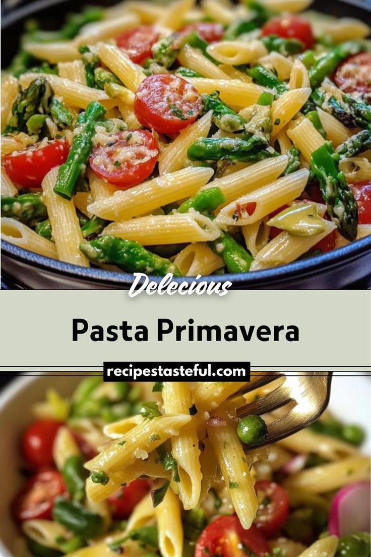 pasta primavera with tomatoes, asparagus and green beans