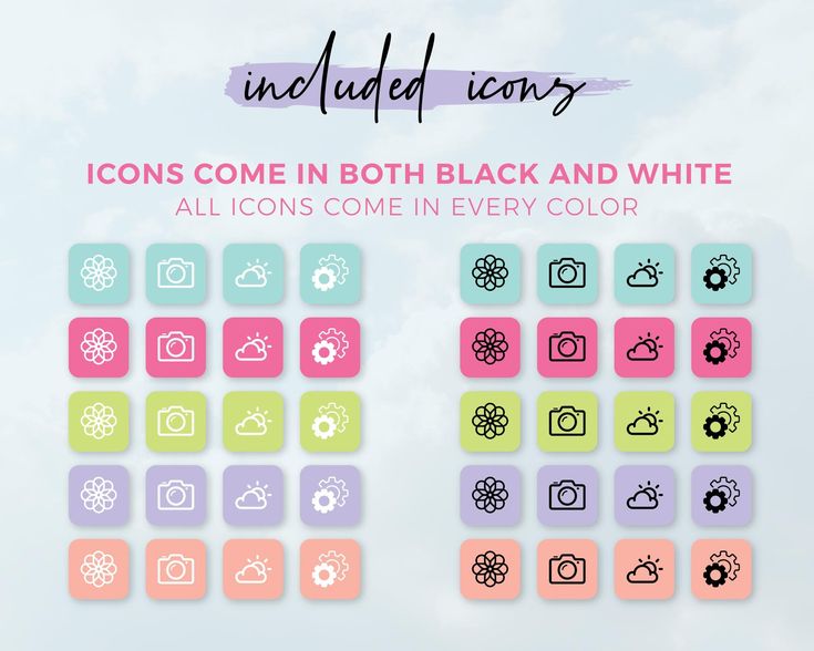 the icons come in both black and white, but all colors come in every color