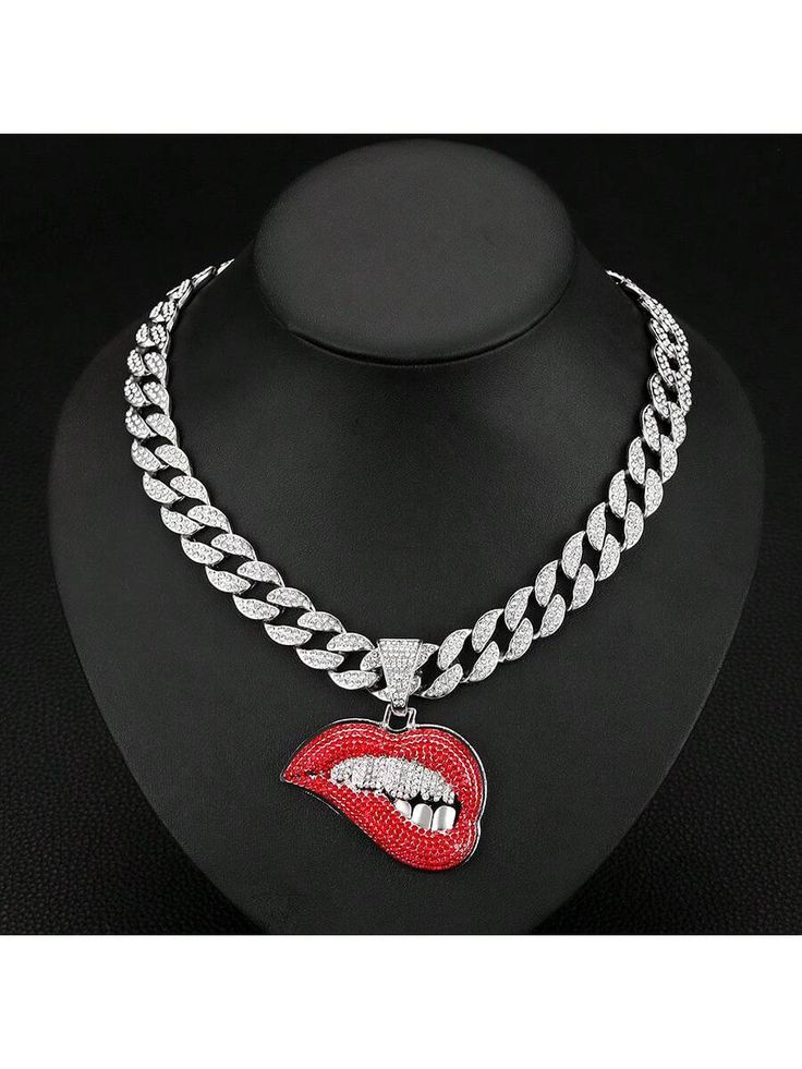 1pc European And American Men's Alloy Full Diamond Red Lips Pendant Necklace, Sexy Big Red Lips Jewelry Chain For Festival PartiesI discovered amazing products on SHEIN.com, come check them out! Lip Necklace, Lip Jewelry, Diamond Red, Mens Fashion Jewelry, Jewelry Chain, Christmas Gifts For Friends, Rhinestone Necklace, Red Lips, Chains Jewelry