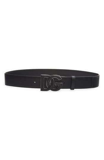 An oversized leather-filled logo buckle bring signature D&G panache to this Italian-made belt in smooth calfskin. Leather Made in Italy Elegant Black Belt Buckle With Logo Plaque, Elegant Black Belt Buckles With Logo Plaque, Designer Black Belt With Logo Plaque, Classic Black Belt With Metal Logo, Luxury Black Belt Buckles With Logo Plaque, Luxury Black Belt With Logo Plaque, Black Leather Belt Buckle With Metal Logo, Luxury Black Belts With Logo Plaque, Classic Formal Belt Buckles With Logo