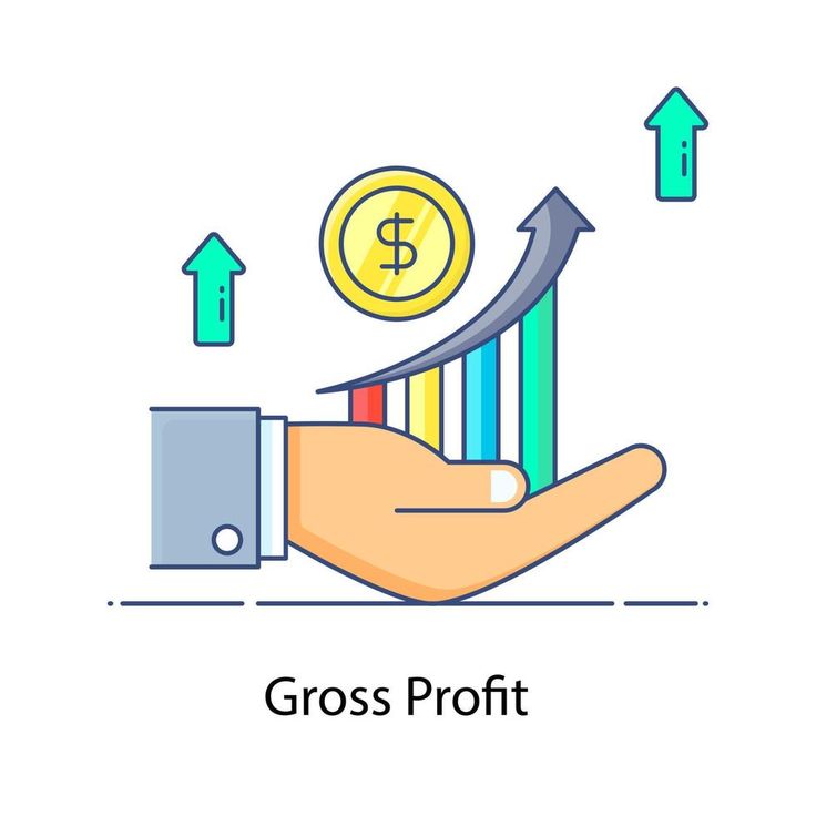 a hand holding a gold coin and pointing to a graph with arrows going up on it