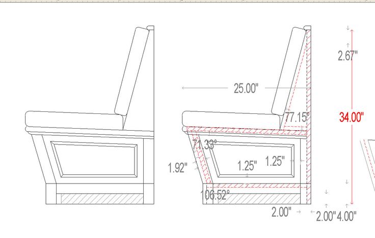 a drawing of a chair with measurements for the seat and back side, as shown below