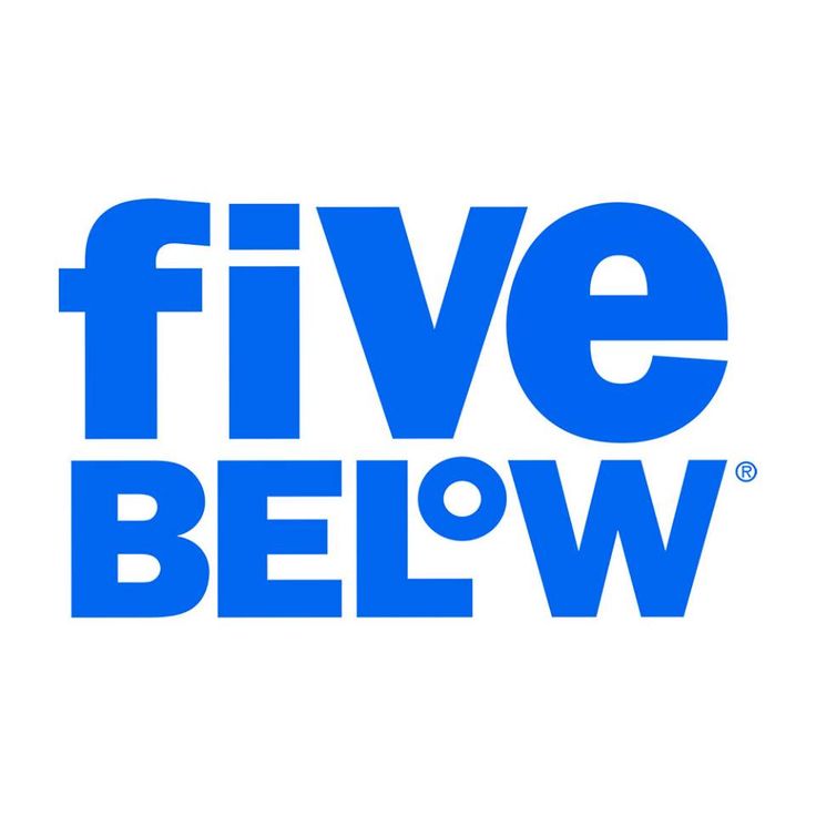 the five below logo is shown in blue on a white background, and it says five below