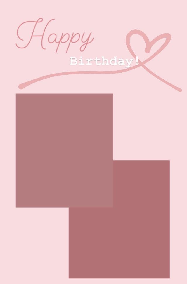 a happy birthday card with two squares and a heart on the top, in pink