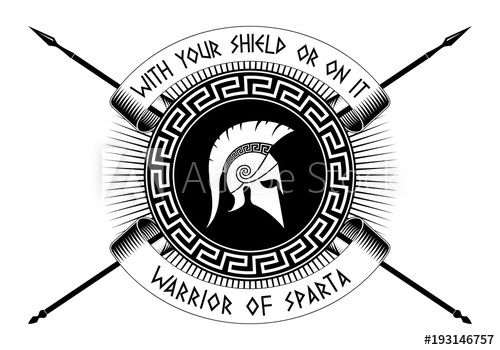 an ancient symbol with two crossed spears and the words warrior of sparta in greek style