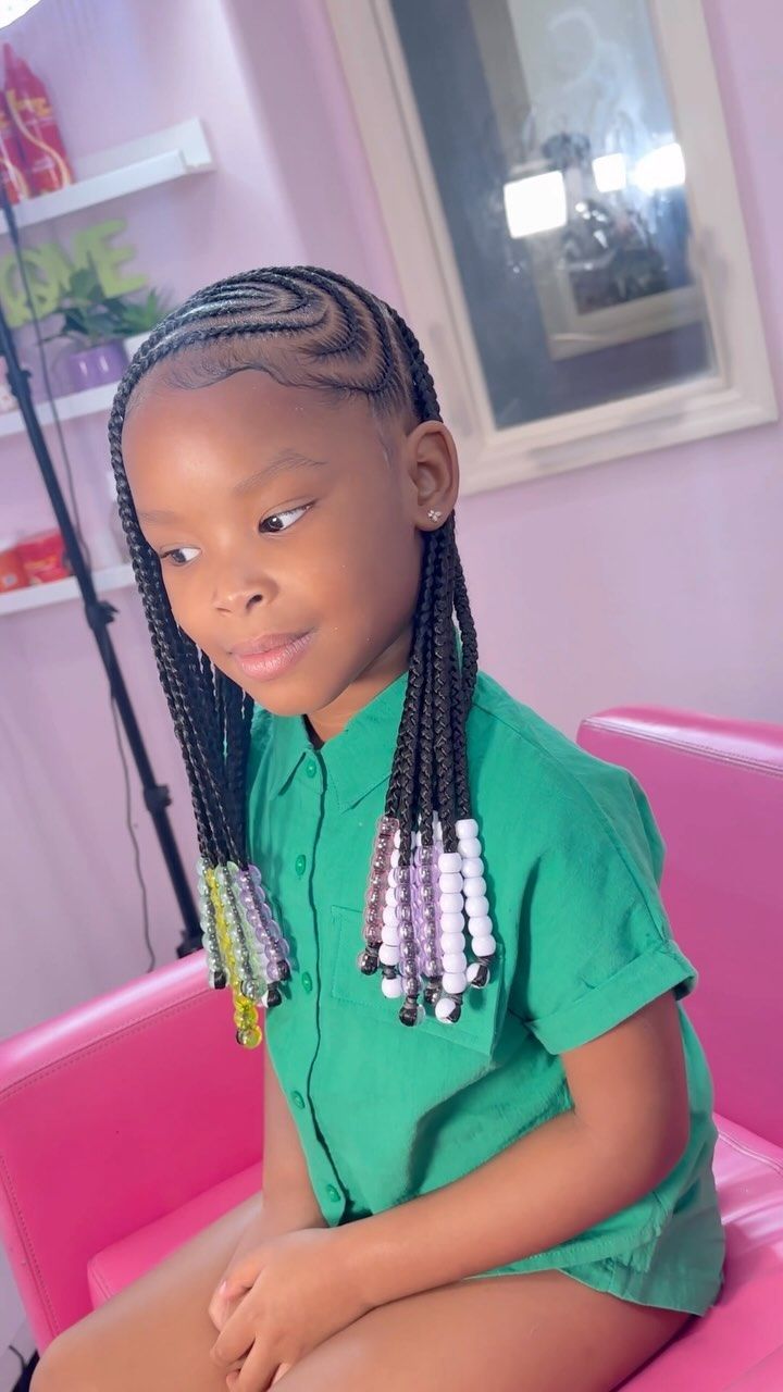 ✨ Precious kids ✨ | Peyton 😍💕. Freestyle cornrows x Medium/large Knotless • • • • • • • miramarhairstylist #miramarbraider ##miramarkidbraider… | Instagram Kids Hairstyles Back To School, Girl Hairstyles Black, Kids Braiding Hairstyles Black, Preteen Braided Hairstyles Kids, Lemonade Braids Little Kids, Cornrows Kids Girl Hairstyles, Kid Braid Styles Black Children Hair, Cute Kid Hairstyles Braided, Kid Straight Back Braids