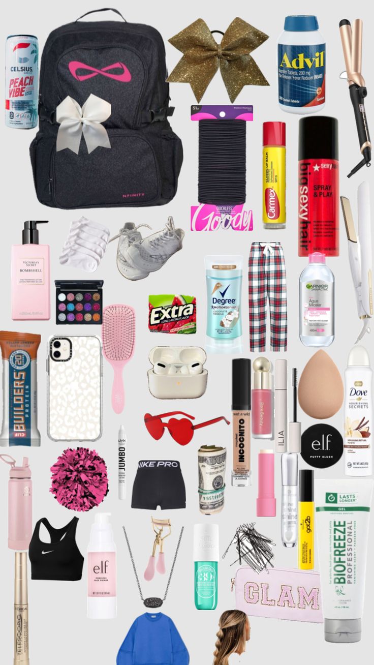 a collage of various items that include makeup, hairbrushes and other things