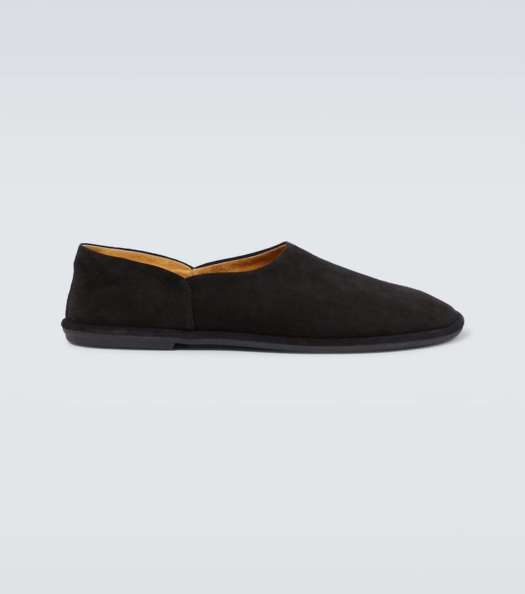 Find THE ROW Canal Suede Slip-on Shoes on Editorialist. Upper: suede. Lining: leather. Sole: leather insole, rubber sole. Toe shape: round toe. Made in Italy. Includes: shoe box, dust bag. Designer color name: Black. Suede Loafers, Leather Loafers, Shoe Box, On Shoes, Loafer Shoes, Slip On Shoes, Black Shoes, Rubber Sole, The Row