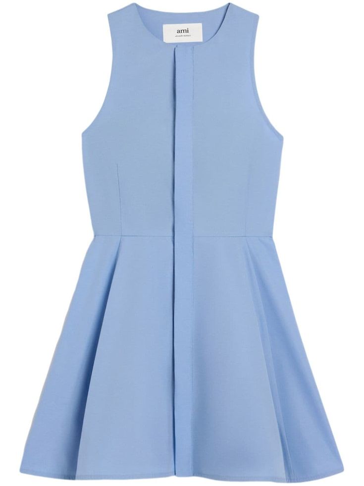 alice blue cotton round neck sleeveless concealed front fastening flared skirt thigh-length Alice Blue, Yoko London, City Dress, Ami Paris, Dolce E Gabbana, Vestido Casual, Summer Beach Wear, Flared Skirt, Flare Skirt