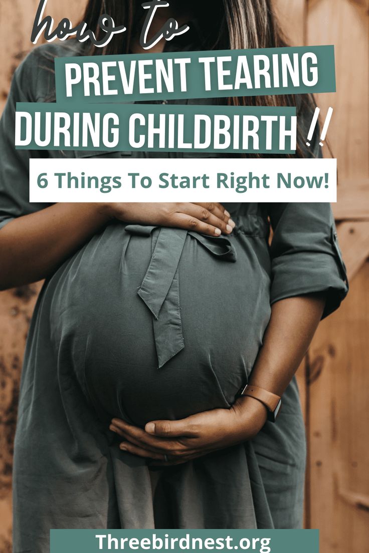 a pregnant woman holding her belly with the words how to prevent tearing during child birth