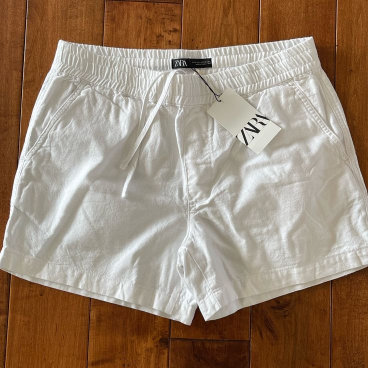 Brand New Men’s Shorts From Zara With Tags On. Comfortable, Light Weight With Flex Band And Draw String Zara Shorts With Pockets For The Beach, Zara Casual Shorts With Elastic Waistband, Casual Zara Shorts With Elastic Waistband, Zara Casual Shorts With Relaxed Fit, Zara Casual Relaxed Fit Shorts, Zara Casual Summer Shorts, Zara Cotton Beach Shorts, White Cotton Zara Shorts, White Shorts Outfit Men