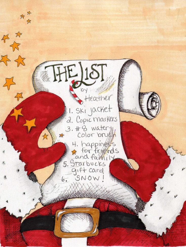 an illustration of a christmas card with the words, the list and stars on it