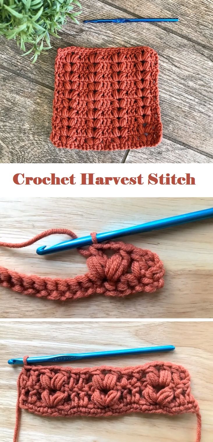 the crochet harvest stitch is being worked on